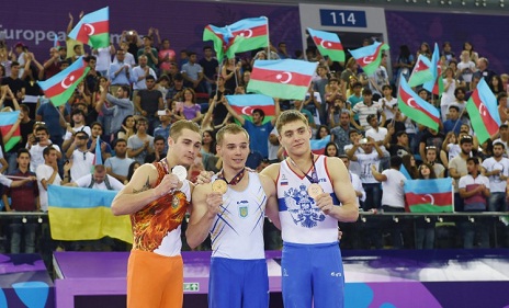 First Lady Mehriban Aliyeva awards gymnastics winners of Baku 2015 